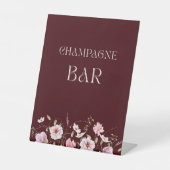 Elegant Burgundy Champagne Bar Sign with Blush Flo 台座サイン (正面)
