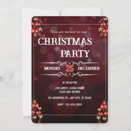 Elegant Burgundy Christmas Party Invitation Card 招待状