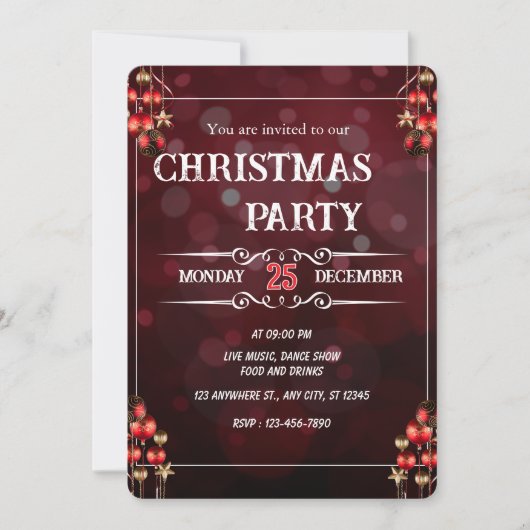 Elegant Burgundy Christmas Party Invitation Card 招待状 (正面)