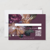 Elegant Burgundy Classic Moody Floral Wedding QR 出欠カード (正面)