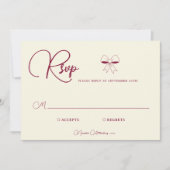 Elegant Burgundy Cream Ivory Bow Wedding RSVP Card (正面)