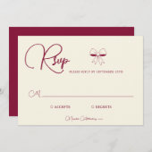 Elegant Burgundy Cream Ivory Bow Wedding RSVP Card (正面/裏面)