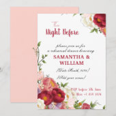 Elegant Burgundy, Crimson Floral Rehearsal Dinner 招待状 (正面/裏面)