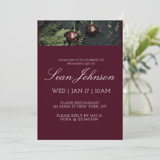 Elegant Burgundy Dark Rose Modern Custom Funeral 招待状 (スタンド正面)