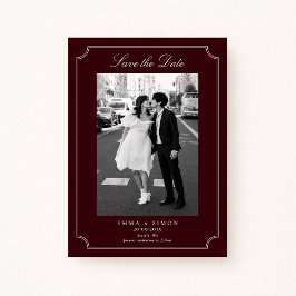 Elegant Burgundy Double Frame Photo Save the Date サンキューカード