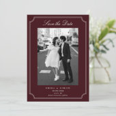 Elegant Burgundy Double Frame Photo Save the Date サンキューカード (スタンド正面)