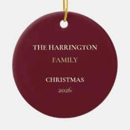 Elegant Burgundy Family Name Christmas Ornament セラミックオーナメント