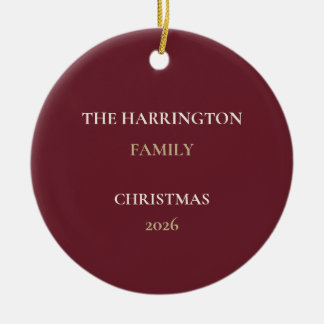 Elegant Burgundy Family Name Christmas Ornament セラミックオーナメント