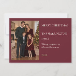 Elegant Burgundy Family Photo Christmas Card シーズンカード