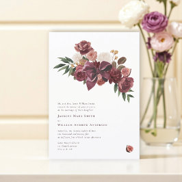 Elegant Burgundy fig Floral Wedding Announcement 招待状