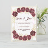 Elegant Burgundy Floral and Gold Wedding Invitatio 招待状 (スタンド正面)