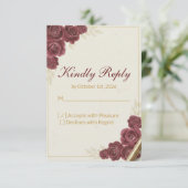 Elegant Burgundy Floral and Gold Wedding RSVP Card (スタンド正面)