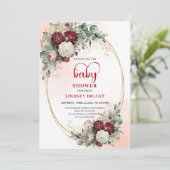 Elegant Burgundy Floral Baby Shower Invitation 招待状 (スタンド正面)