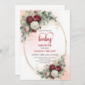 Elegant Burgundy Floral Baby Shower Invitation 招待状 (正面/裏面)