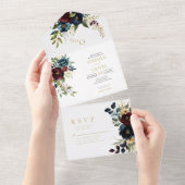 Elegant Burgundy Floral Blooms & Greenery wedding オールインワン招待状 (貼ってはがせる)
