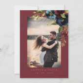 Elegant Burgundy Floral Blooms wedding Photo 招待状 (裏面)