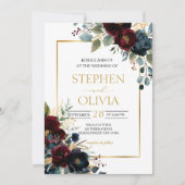Elegant Burgundy Floral Blooms wedding  QR details 招待状 (正面)