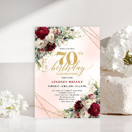 Elegant Burgundy Floral Boho Milestone Invitation 招待状