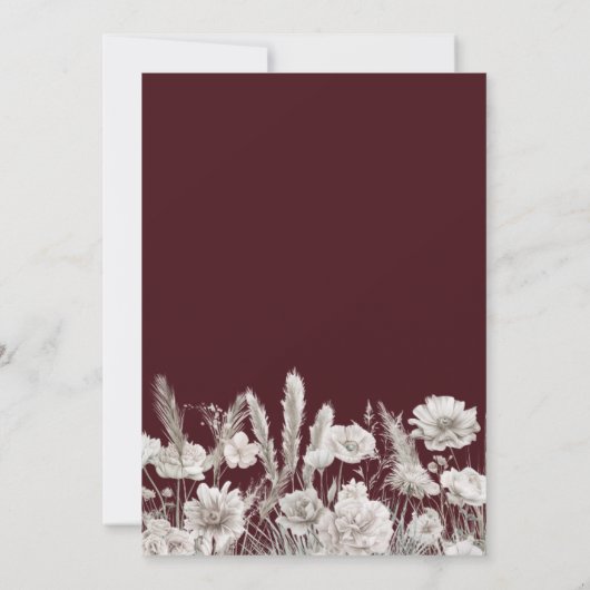 Elegant Burgundy Floral Boho Wedding 招待状 (裏面)