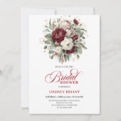 Elegant Burgundy Floral Bridal Shower Invitation 招待状 (正面)