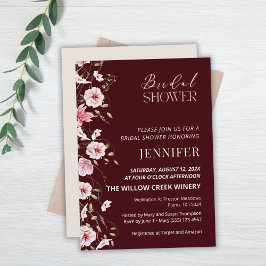 Elegant Burgundy Floral Bridal Shower Invitation 招待状