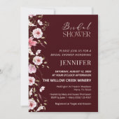 Elegant Burgundy Floral Bridal Shower Invitation 招待状 (正面)