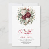 Elegant Burgundy Floral Gold Bridal Shower Invite 招待状 (正面)