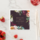 Elegant Burgundy Floral Gold Script Wedding スタンダードカクテルナプキン (インサイチュ)