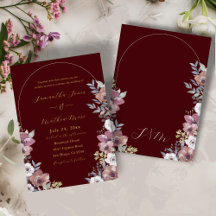 Elegant Burgundy Floral Gold Script Wedding
