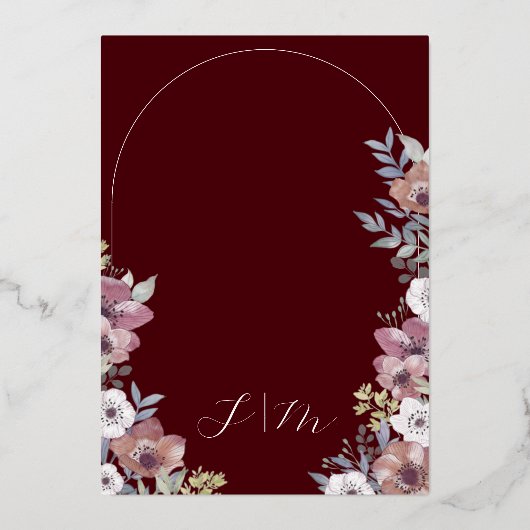 Elegant Burgundy Floral Gold Script Wedding 箔招待状 (裏面)