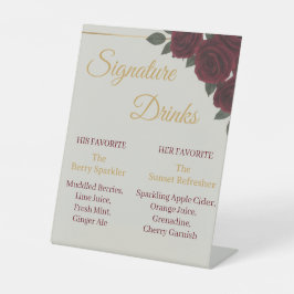 Elegant Burgundy Floral&Gold Signature Drinks Sign 台座サイン