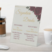 Elegant Burgundy Floral&Gold Signature Drinks Sign 台座サイン (インサイチュ)