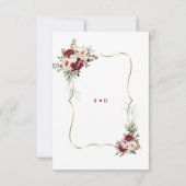 Elegant Burgundy Floral Gold Song Request Wedding  出欠カード (裏面)