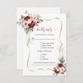 Elegant Burgundy Floral Gold Song Request Wedding  出欠カード (正面/裏面)