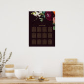 Elegant Burgundy Floral Gold Typography Seating ポスター (キッチン)