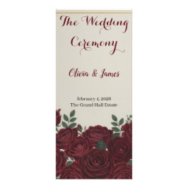 Elegant Burgundy Floral & Gold Wedding Program ラックカード