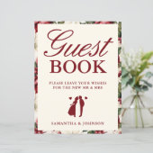 Elegant Burgundy Floral Guest Book Wedding Sign (スタンド正面)