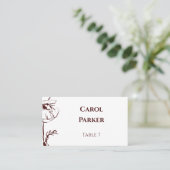 Elegant Burgundy Floral Line Art Flat Wedding プレイスカード (スタンド正面)