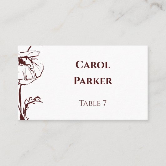 Elegant Burgundy Floral Line Art Flat Wedding プレイスカード (正面)