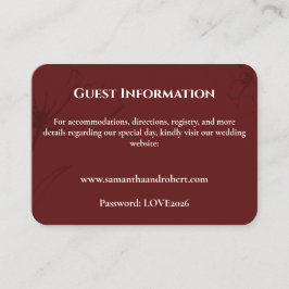 Elegant Burgundy Floral Line Art Wedding Details エンクロージャーカード