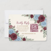 Elegant Burgundy Floral Modern QR Code Wedding 出欠カード (正面)