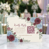Elegant Burgundy Floral Modern QR Code Wedding 出欠カード