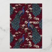 Elegant Burgundy Floral Peacock Wedding 箔招待状 (裏面)