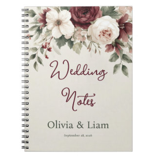 Elegant Burgundy Floral Personalized Wedding Plann ノートブック