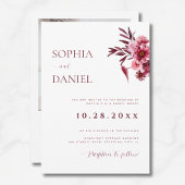 Elegant Burgundy Floral Photo Wedding Invitation  招待状