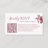 Elegant Burgundy Floral QR Code Wedding RSVP Card エンクロージャーカード (正面)
