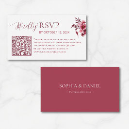 Elegant Burgundy Floral QR Code Wedding RSVP Card エンクロージャーカード