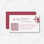 Elegant Burgundy Floral QR Code Wedding RSVP Card エンクロージャーカード