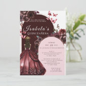 Elegant Burgundy Floral Quinceanera Invitation 招待状 (スタンド正面)