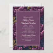 Elegant Burgundy Floral RSVP QR code Wedding 招待状 (正面)